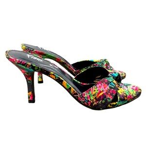 Fioni Floral Knotted Bow Open Toe Heels Size 8 NWOT